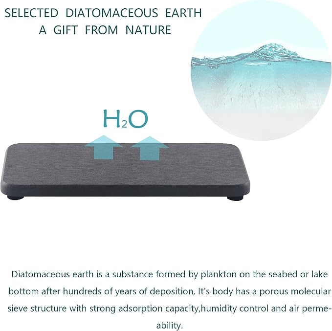 NiuYichee 2 Pcs Water Absorbing Stone Trays, Kitchen/Bathroom Sink Soap Dish, Diatomite Tray Used for Hand Soap & Cosmetic Bottles in The Modern Home, 3.5" W x 7.1" L, Dark Gray