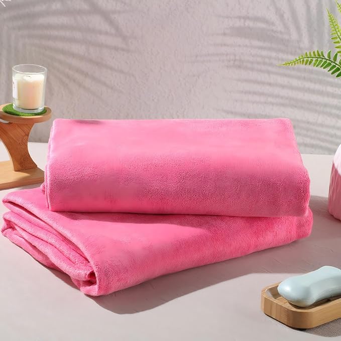 Mixweer 4 Pcs Oversized Bath Towels, 40 x 80 Inch Giant Microfiber Jumbo Bath Sheets Soft Bathroom Microfiber Quick Dry Absorbent Shower Towels for Spa Camping Beach(Hot Pink)