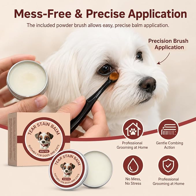 Tear Stain Remover for Dogs, Dog Tear Stain Remover Balm for Dogs with Applicator Brush, Professional Eye Crust Remover (2 Pcs)