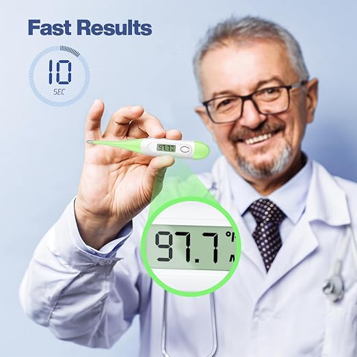 Boncare Digital Thermometer for Adults, Kids & Babies, Light Green | Accurate & Safe Oral and Rectal Thermometer with 10-Second Reading and Fever Alarm