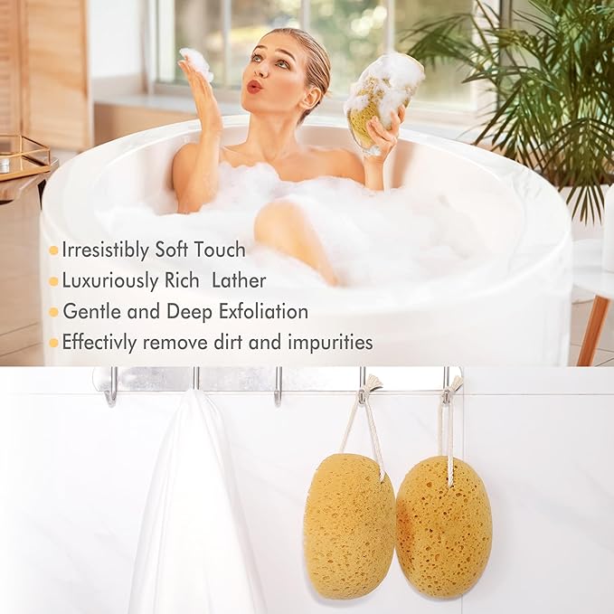 Bath Sponges for Shower, Azymi 4-Pack Sponge Bath for Women Men, Exfoliating Sponge Body Puff with Dense Foam for Gentle & Deep Cleansing, Ultra-Soft for Sensitive Dry Skin