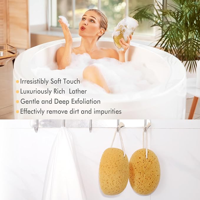 Bath Sponges for Shower, Azymi 4-Pack Sponges Bath for Sensitive Dry Skin | Soft Body Sponge Bath Foam, Creates Luxurious Lather for Gentle & Deep Cleansing Exfoliating for Women Men Elderly