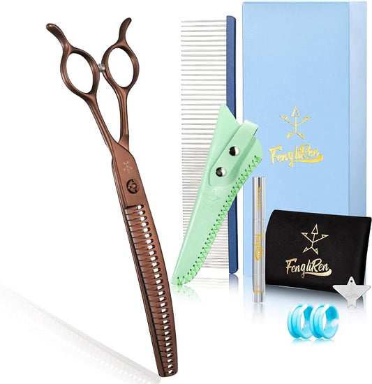 High-end Professional Dog Grooming Curved Thinning Scissors Teeth Blending Shears Pet Texturizing Thinner Blender Shears 7.5 Inch Extremely Very Sharp Made Of Stainless Steel Alloy For Dog Cat Groomer