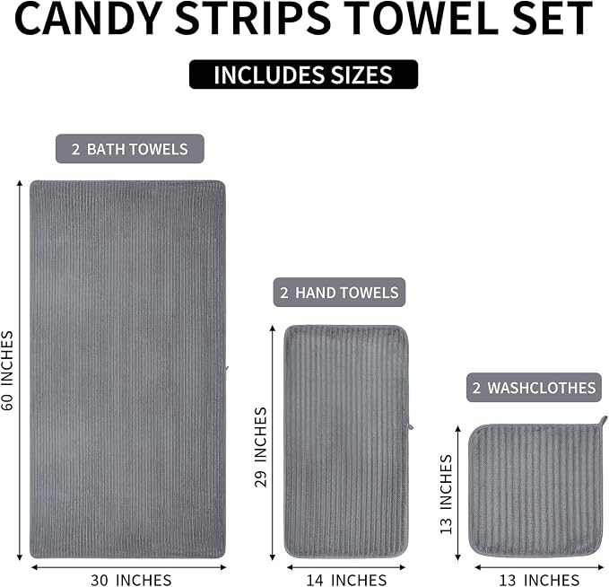 6-Piece Bath Towel Set(30"x60"), 2 Large Bath Towel Sheets, 2 Hand Towels and 2 Washcloths - Highly Absorbent Quick Dry Microfiber,Ultra Soft Towel Set for Bathroom (Grey)