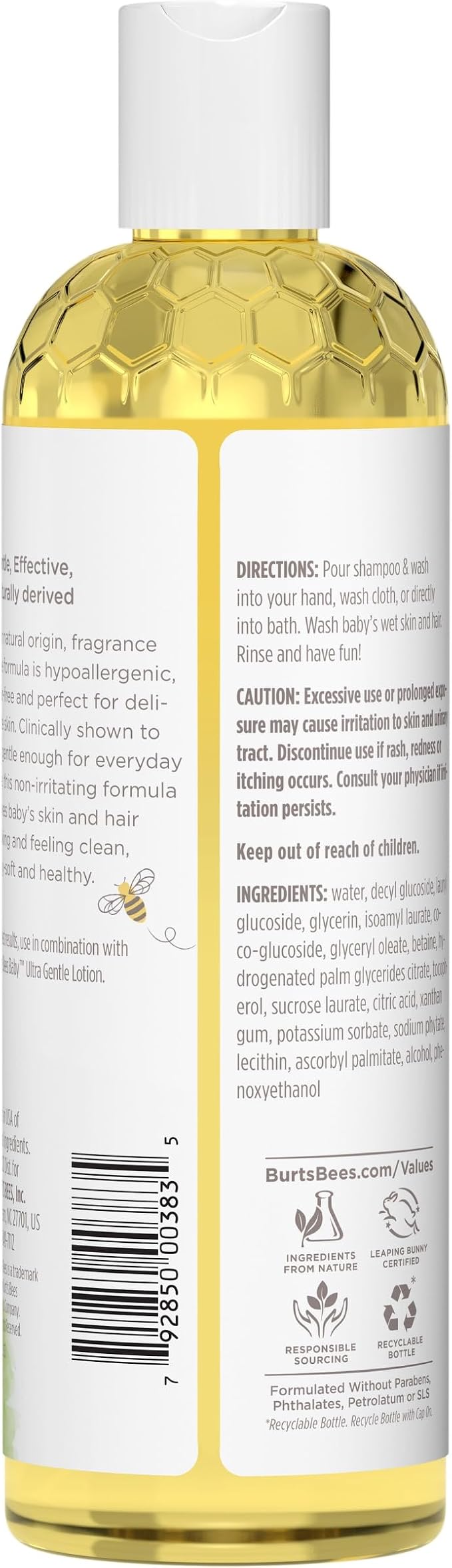 Burt's Bees Baby Shampoo & Wash, Fragrance Free & Tear Free Baby Soap - 12 Ounce Bottle, Pack of 3