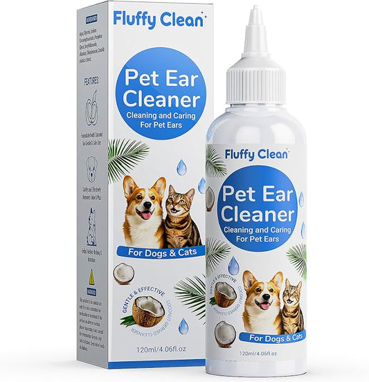 Dog Ear Cleaner - Pet Ear Wash, Flush and Drop Cleaner Solution for Cat & Dog Infection and Itch Relief, Gently Removes Debris, Wax Buildup, Odor - 4 fl oz