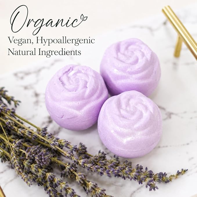 EvolutionUSA 3 Lavender Dreams Bath Bombs for Women – Organic Flower Bath Bombs, Soft Lavender Bath Fizzers, Womens Bath Gift Valentines or Easter, Beautiful Bath for Girls, Mothers Day