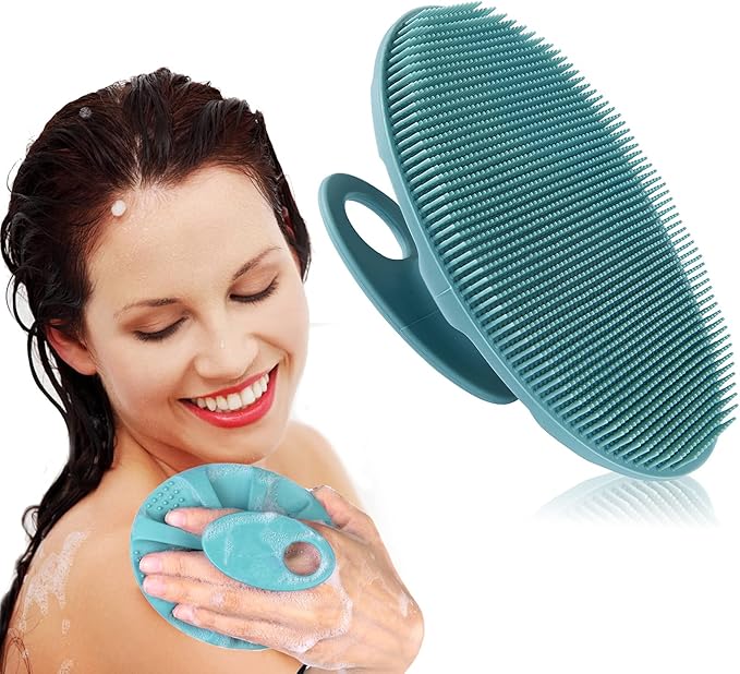 INNERNEED Soft Silicone Body Cleansing Brush Shower Scrubber, Gentle Exfoliating and Massage for All Kinds of Skin (Dark Green) | Gentle Massage, Deep Clean, Hygienic Shower Scrub Brush Soft Bristles for All Skin Types, Easy to Hold