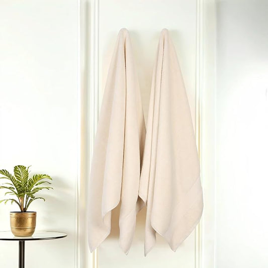 Superior Belmont Zero Twist Cotton Medium Weight Bath Sheets, for Guest Bath, Bathroom, Shower, Spa, Plush, Quick Dry, Ultra-Soft Towels, Essentials, Thick Border, Oversized Towels, Set of 2, Ivory