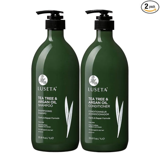 Luseta Tea Tree Oil Shampoo and Conditioner Set 2 x 33.8 oz | for Flaky, Dry Scalp Shampoo and Conditioner, Cooling Peppermint & Lavender, Refreshes Scalp & Removes Buildup, Sulfate-Free