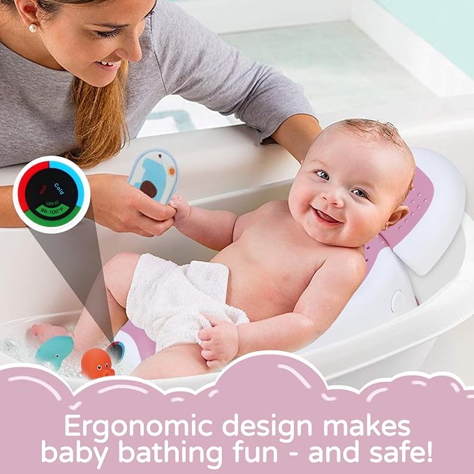 babove Baby Bath Support | Newborn Bathtub, With Thermometer, Collapsible, Ergonomically Designed, Baby Tubs for Newborn Essentials Must Haves (Pink)