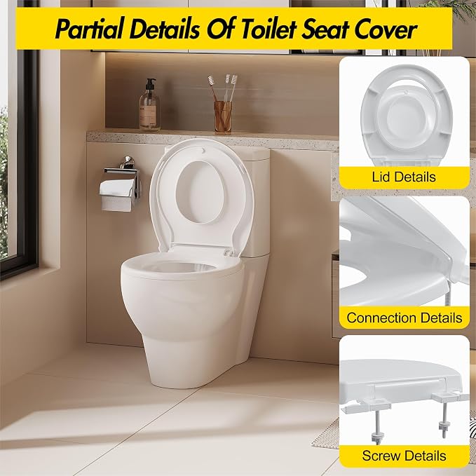 Round Toilet Seat with Toddler Seat, PP Quick Release Potty Training Toilet Seat Cover, White 2-in-1 Design for Children & Adult Toilets