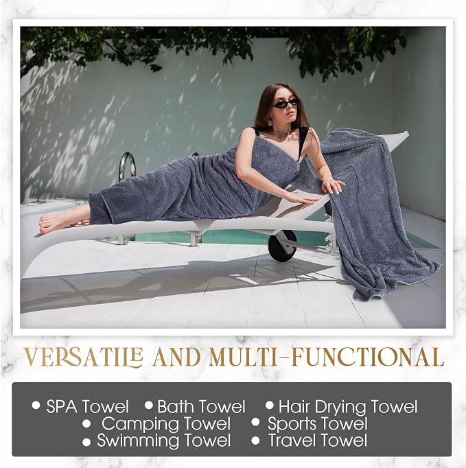Peryiter 6 Pcs Bath Towel Set Oversized Bath Sheet Super Soft Microfiber Bathroom Sheets for Adults Quick Dry Highly Absorbent Shower Towel Sets for Bathroom Dorm Spa Gym Hotel Yoga(Gray)