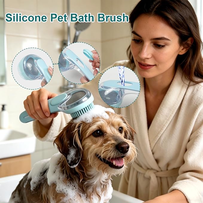 4-in-1 Pet Hair Remover Kit for Cat & Dog Fur Remover for Couch, Carpets & Clothing - Pet Hair Remover Grooming Glove & Pet Bath Scrubber with Shampoo Dispenser