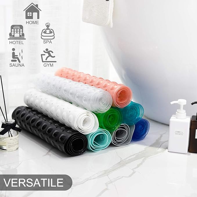 TEESHLY Bath Tub and Shower Mats, Non-Slip 39 x 16 Inch Extra Long Bathtub Mat, Machine Washable BathMat with Drain Holes, Suction Cups for Bathroom (Opaque Pink)