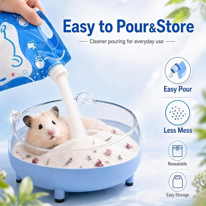 Meow&Woof Hamster Sand Bath, 2.2 lbs Low Dust Bath Sand & Potty Litter for Hamsters, Light Flower Scent Small Animal Sand for Chinchillas, Gerbils, Syrian Hamsters, Mice