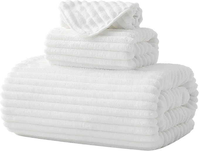 3 Piece Bath Towel Set, 40"x80"Microfibers Bath Sheets,White | 1Bath towels 1Hand towels 1Washcloths，Extra-large size，Big and Tall users，Quick dry，Highly Absorbent，Spa Gym