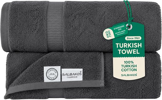 SALBAKOS 2-Piece 100% Turkish Cotton Extra Large Bath Towel 35x70 inch | Premium Hotel Quality Bath Sheet Towels | Thick, Soft, Absorbent, Oversized Bath & Beach Towels (Gray, 2 Bath Sheets)