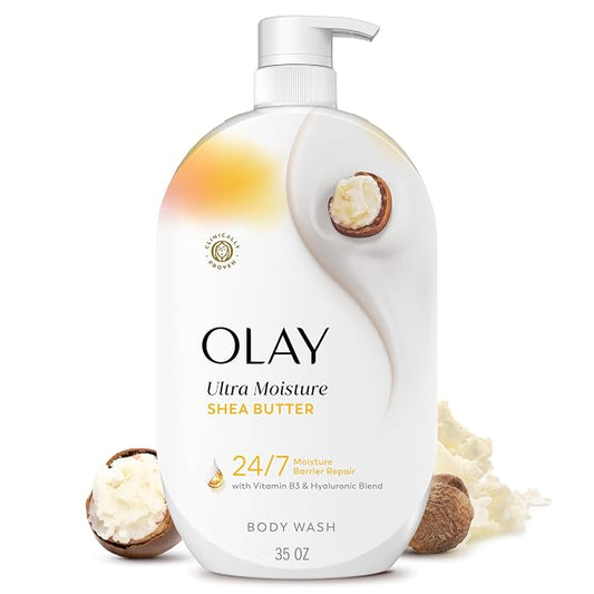 Olay Body Wash for Women, Ultra Moisture, 24/7 Moisture Barrier Repair, Hydrating Formula for Visibly Healthy Soft Skin, Vitamin B3 & Hyaluronic Blend, For All Skin Types, Shea Butter Scent, 35 fl oz