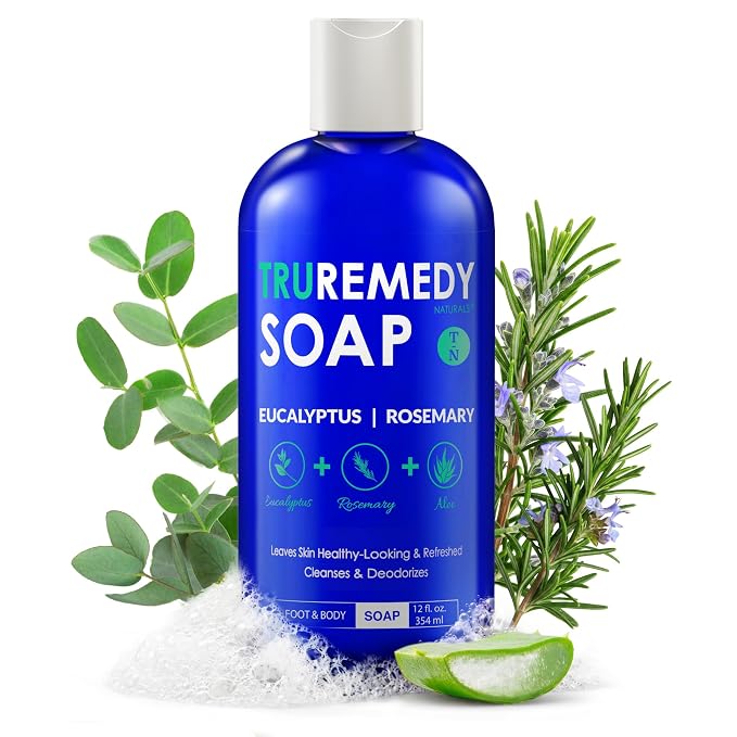 Truremedy Naturals Eucalyptus Rosemary Body Wash - Refreshing & Hydrating Shower Gel for Men and Women – Plant-Based Cleanser - Organic Eucalyptus, Rosemary, Jojoba, Aloe - 12oz