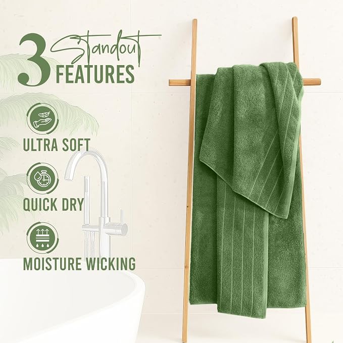 DAN RIVER Extra Large Bath Towels Set of 4, 30 x 60 Inches - 100% Cotton Larger & Lighter Weight Towels for Bathroom - Quicker to Dry, Super Soft & Highly Absorbent Towels for Home, Sage Green
