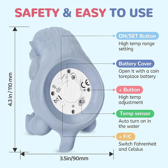 Baby Bath Thermometer - Water Thermometer for Baby Safety - Quick Read Floating Bathtub Toy in Fahrenheit & Celsius - Ideal for Infant, Newborn & Toddler Bath Time