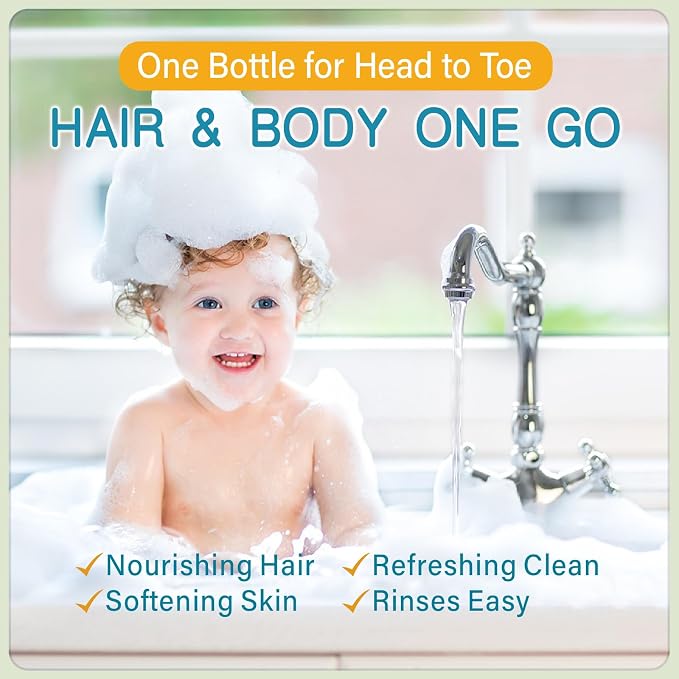 PEGO Baby Shampoo & Body Wash 2-in-1 with Aloe Vera & Vitamin B5, Gently Cleanses Newborn's Delicate Skin & Hair, Hypoallergenic, Safe for Baby, Toddler, Kids & Family 300ml/10.1fl.oz