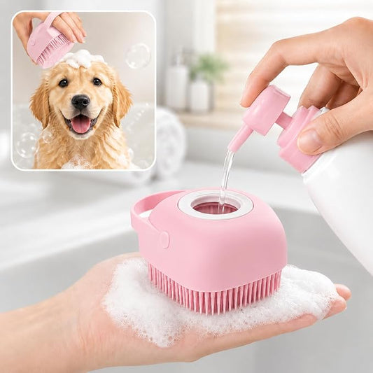 Soft Silicone Pet Bath Massage Brush for Dogs & Cats, Gentle Grooming Cleaning Tool for Puppy Kitten Washing, Pink