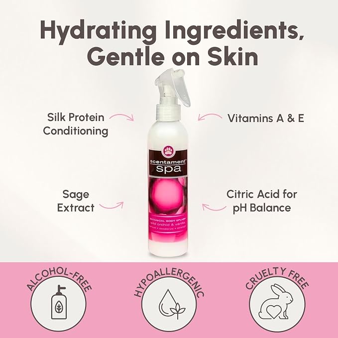 Best Shot Scentament Spa Botanical Body Splash, Detangler Spray, Body Spray for Pets, Cat and Dog Cologne Spray, Wild Orchid Vanilla, 8 Oz.