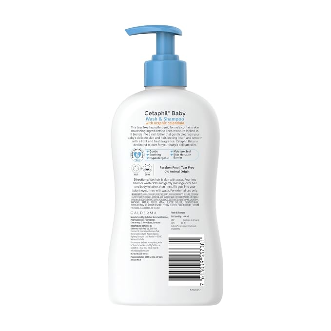 Cetaphil Baby Wash & Shampoo ,Tear Free, Paraben, Colorant and Mineral Oil Free, 13.5 Fl. Oz (Packaging May Vary)