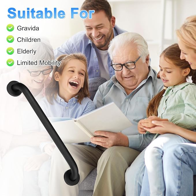 M METERXITY 2-Pack 16 Inch Anti Slip Grab Bars for Bathtubs and Showers, Stainless Steel Safety Shower Handle for Bathroom/Toilet/Seniors/Elderly Assist Bath Handle [Black]