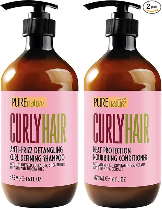 Curly Hair Shampoo and Conditioner Set - Sulfate Free and Color Safe - For Wavy, Frizzy, Fine, Black and Permed Styles - Moisturizing for Men and Women - Deep Curl Hydrating Products with Argan Oil