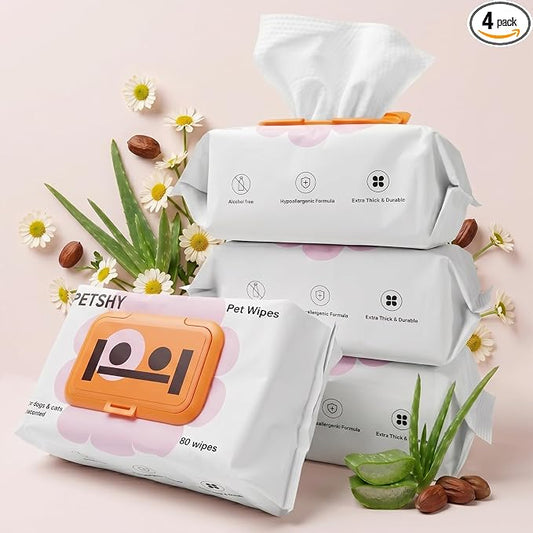 320 Count Hypoallergenic Dog Wipes for Paws & Butt, Extra Thick Plant Based Pet Wipes for Dogs & Cats, Alcohol-Free Lick-Safe Grooming Wipes, 80 Count x 4 Pack
