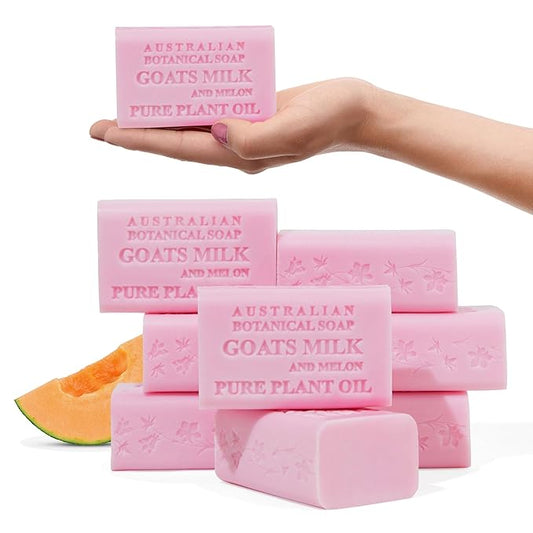 Australian Botanical Soap, Goat Milk Soap and Melon, 6.6 oz. Bars, Triple Milled Body Cleanser, Made in Australia with African Shea Butter and Native Goat Milk, All Skin Types, Pack of 8