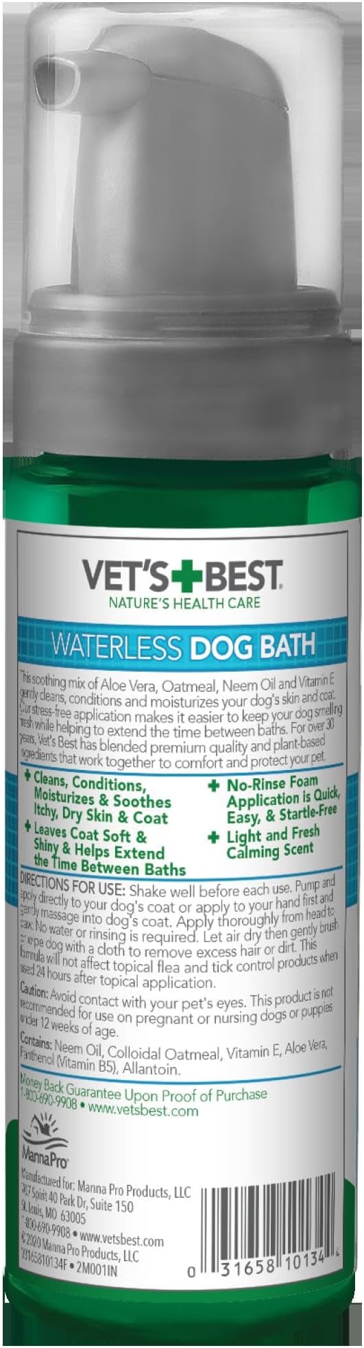 Vet's Best Waterless Dog Bath, No Rinse Dry Shampoo for Dogs, Natural Plant-Based Formula, Refreshes Coat & Controls Odor Between Baths, Easy Dog Grooming & Cleaning Spray, 5 oz Bottle