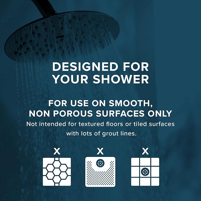 SlipX Solutions Square Natural Rubber Shower Stall Mat, 21” x 21”, Mildew Resistant, Non Slip Safety, Antimicrobial Product Protection, 140 Power Grip Suction Cups, Center Drain Hole, White
