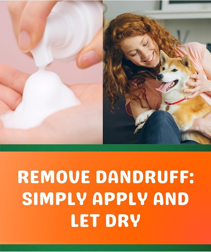 Dog Dandruff Shampoo for Removing Dandruff and Maintaining Healthy Skin – Waterless No Rinse Formula- Moisturizing, Natural, Foam, No Scent, Hydrating Dry Dog Shampoo