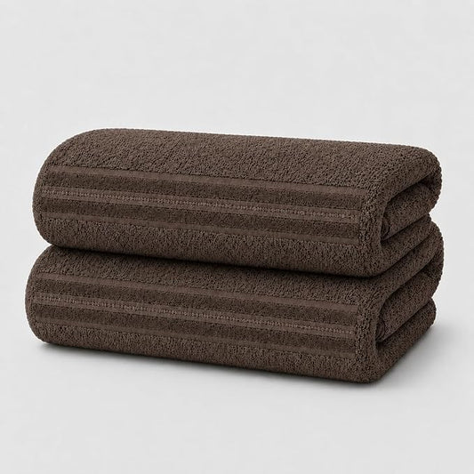 Terry Bath Sheet Set of 2 Brown Bath Towels Set 35x70 Inches, 100 Combed Long Staple Cotton Highly Absorbent Ultra Soft Oversized Large Luxury Hotel & Spa Quality Bathroom Towels Set