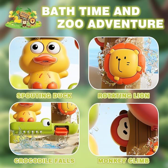 Bath Toys for Toddlers 1-3 with 3 Strong Suction Cups, Interactive Squirting Duck & Spinning Lion Water Toys for Bathtub Fun, Ideal Christmas Shower Gift for Boys & Girls 18M+
