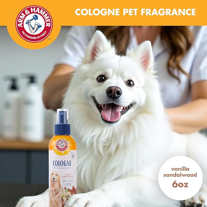 Arm & Hammer for Pets Dog Cologne and Fragrance Spray, Baking Soda, Vanilla Sandalwood Scent, Deodorizing Dog Perfume for Between-Bath Freshening, Paraben Free, 6 Fl Oz