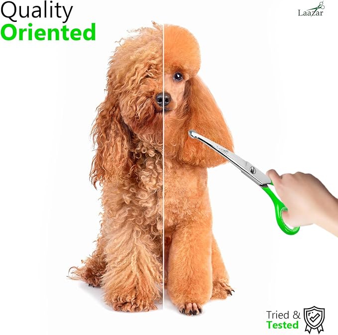 Rounded dog grooming scissors Professional - Sharp Stainless Steel Blades with Colorful Handles, Safe - Easy, Long Lasting grooming scissors for dogs at home (Curved Scissors)