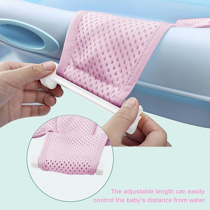 RUIXIA Universal Adjustable Baby Bath Tube Support Mesh Net Soft Breathable Infants Shower Pad Bathing Mat 4-Points Anti-Slip Bathtub Seat with Sponge Cushion Age 0-36 Months, TPink, One Size