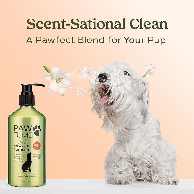 PAWFUME Deshedding Dog Shampoo and Conditioner, Show Dog, 4-Pack – Nourish & Detangle for Silky Soft Coat – Probiotic, Deep-Cleaning, pH-Balanced Formula – Salon-Quality Shampoo for Dogs