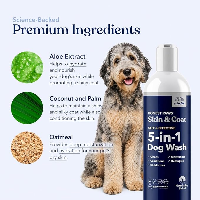 Honest Paws Dog Shampoo and Conditioner - Premium Dog Wash for Allergies and Dry, Itchy, Moisturizing for Sensitive Skin - Sulfate Free, Plant Based, All Natural -16 Fl Oz