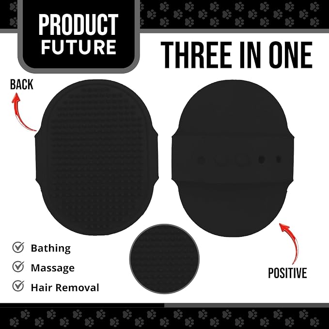 Silicone Dog Bath Brush – Soft Pet Scrubber for Bathing & Grooming – Shampoo Brush for Dogs, Cats & Puppies – Adjustable Strap – Choose from 5 Colors (Black)