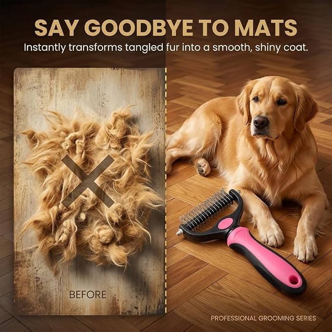 Deshedding Brush for Dogs and Cats: Undercoat Rake Pet Brush for Long Hair - Dematting Comb Removes Tangles Knots and Loose Fur, Grooming Tool for Thick Coats (pink, L+L)