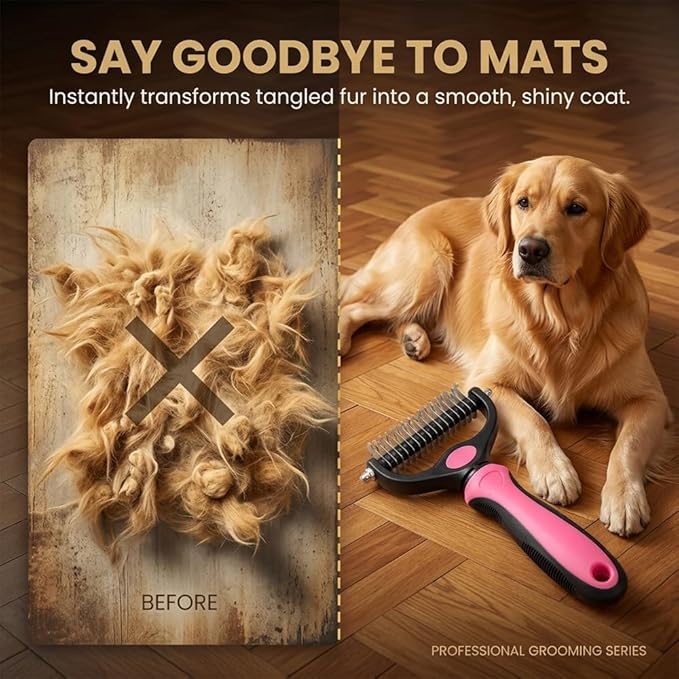 Deshedding Brush for Dogs and Cats: Undercoat Rake Pet Brush for Long Hair - Dematting Comb Removes Tangles Knots and Loose Fur, Grooming Tool for Thick Coats (blue, L+L)