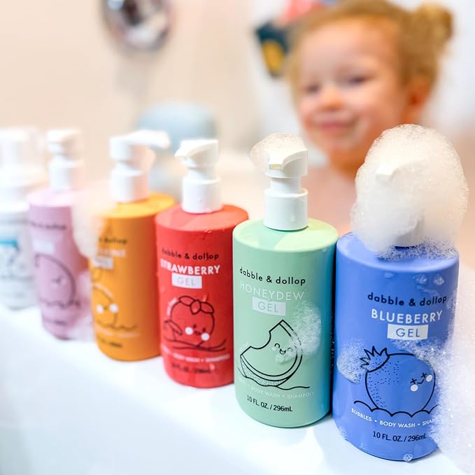 Dabble & Dollop Rainbow of Bubbles Kids 3-in-1 Body Wash, Shampoo & Bubble Bath Set – All 7 Scents, Tear-Free, Gentle, Hypoallergenic and Safe for Sensitive Skin (Pack of 7)