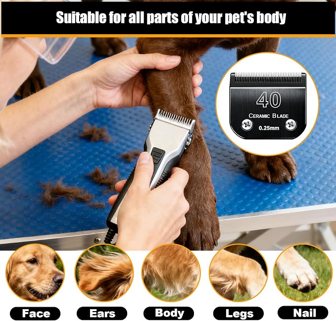 3Pcs Dog Grooming Clipper Blades Replacement for Andis Dog Clipper | Dog Clipper 40 Blades Compatible with Most Oster A5 Wahl KM Series Pet Clippers,Black