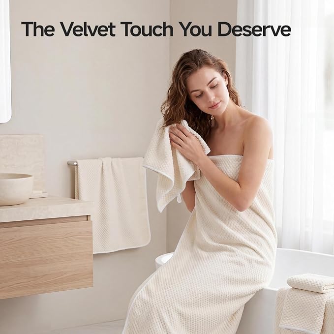 ecolook Microfiber Towel Set of 6, Beige | Ultra-Soft & Oversized, Absorbent & Quick-Drying | 2 Bath Sheets, 2 Hand Towels & 2 Washcloths